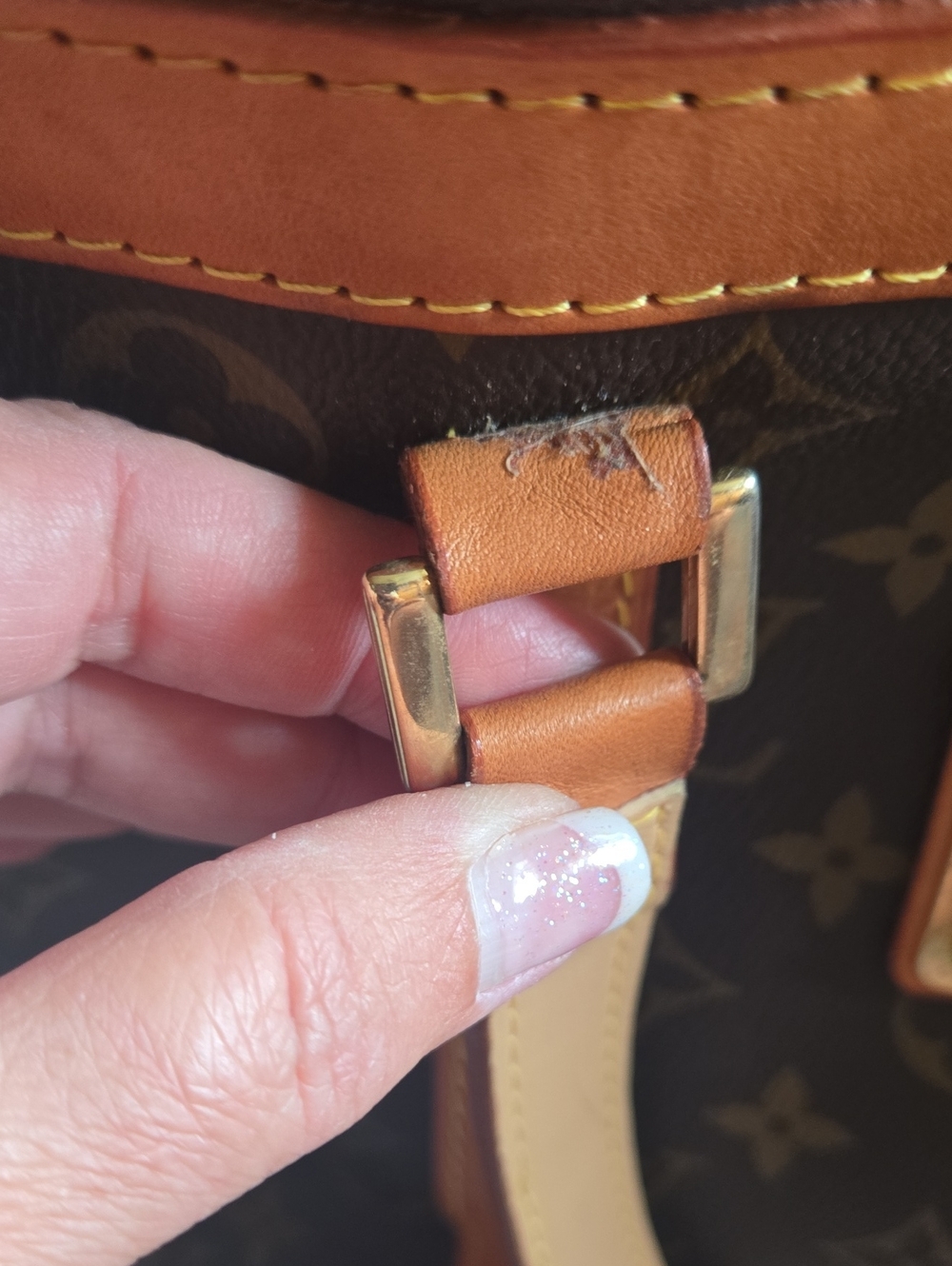 Hand Bag Monogram Canvas Tote in Brown with Tan Leather Trim - Picture 7 of 9